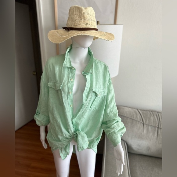 Old Navy Linen Lime Green Boho Summer Beach Unisex Shirt Size XXL - Picture 2 of 10
